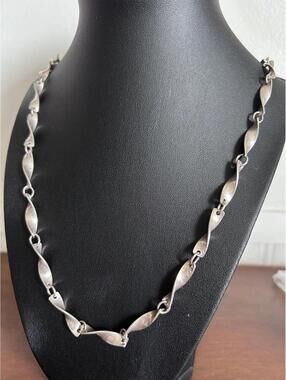 Vintage Sterling Silver Link Necklace 26” 37g Modernist